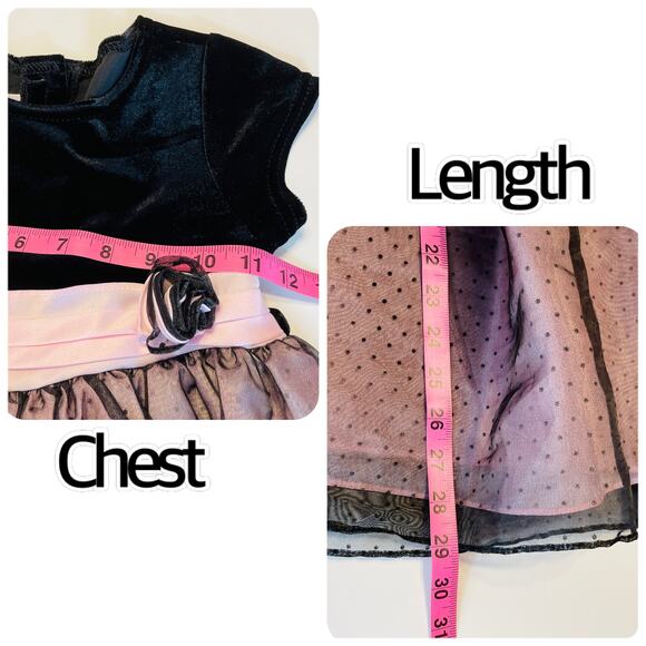 Perfectly Dressed Black Pink Velvet Chiffon Dots Fancy Formal Dress Girls 6 - Picture 8 of 8